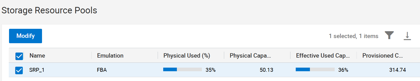 Skærmbilledet Storageressourcepuljer