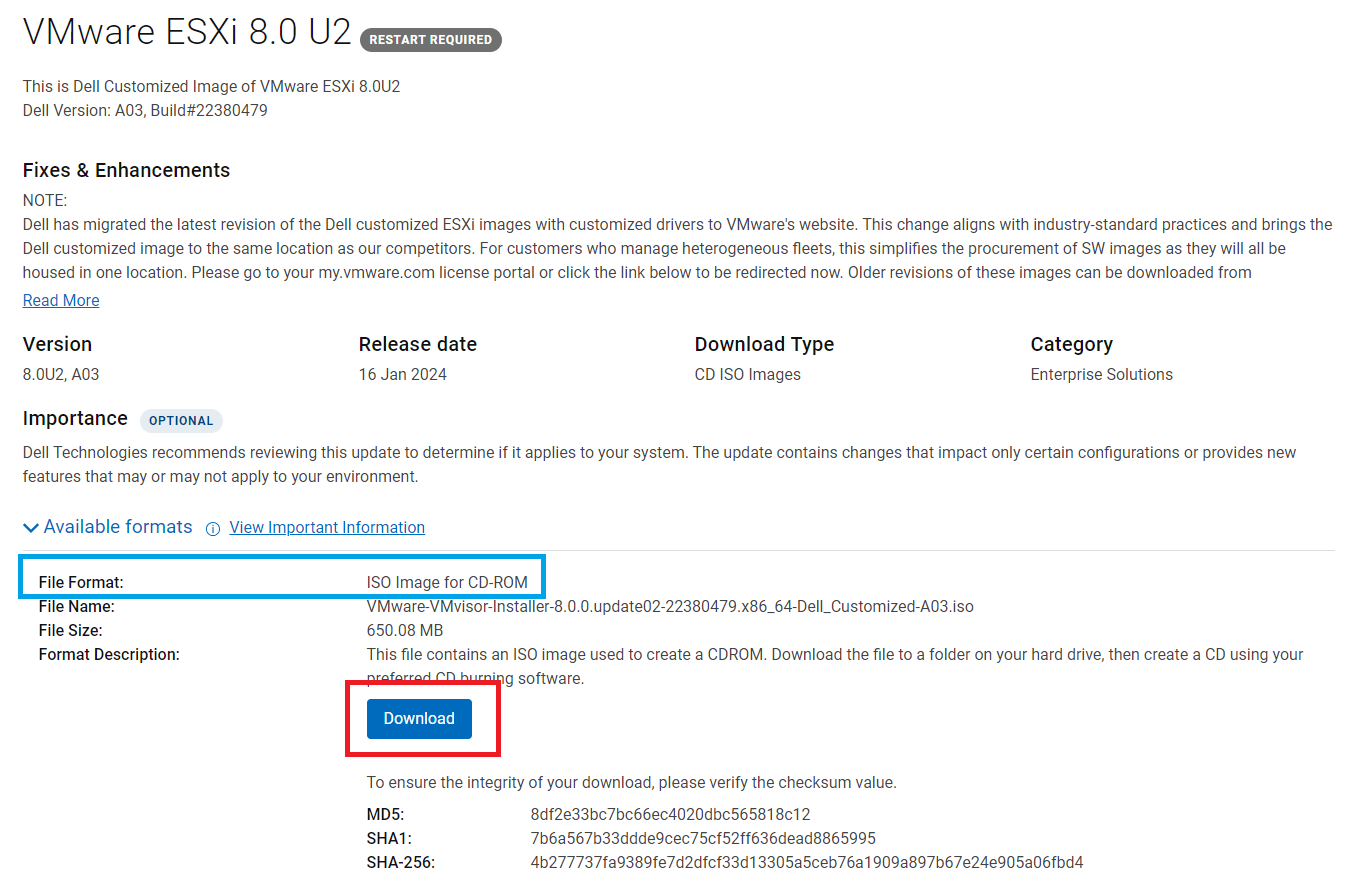 Download ISO from older version page