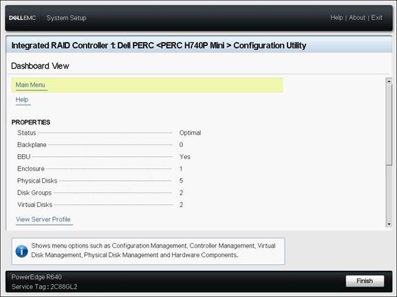 RAID Controller Main Menu selection