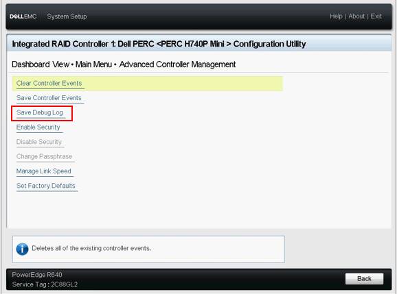 Save debug log selection