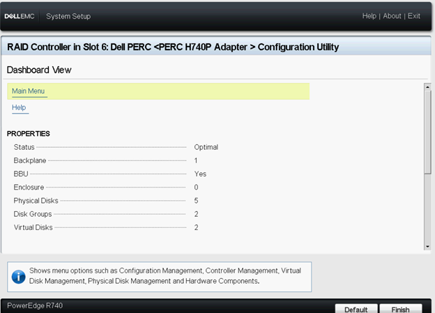 PERC HII main menu