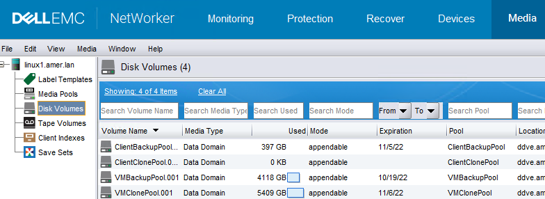 list of volumes and their pools