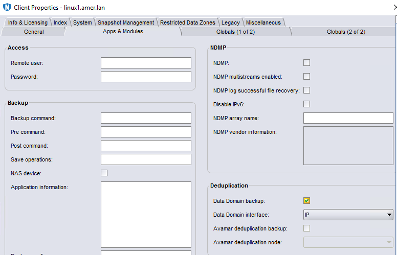 client properties data domain backup checkbox