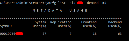 Capture d’écran de la commande symcfg -sid <sid> list -demand -md