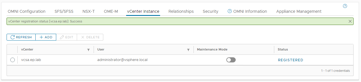 OMNI add vcenter successfully
