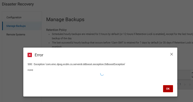 ServerDR 管理备份错误