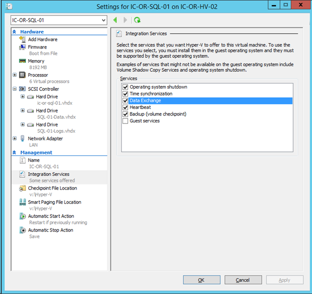 Billede af indstillinger for hyper-v virtuel maskine