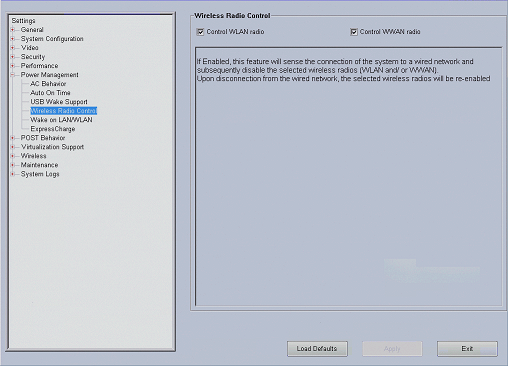 BIOS nella schermata Wireless Radio Control