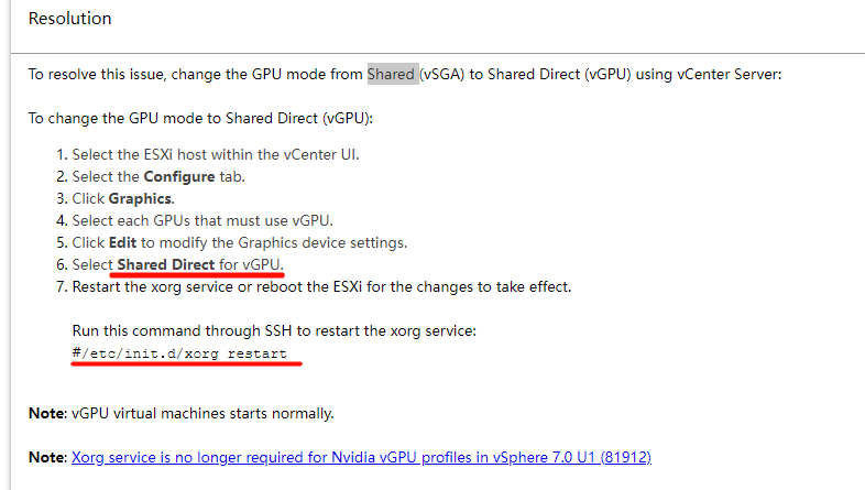 vMware中检查是否为直接共享(vGPU) &nbsp;Shared Direct