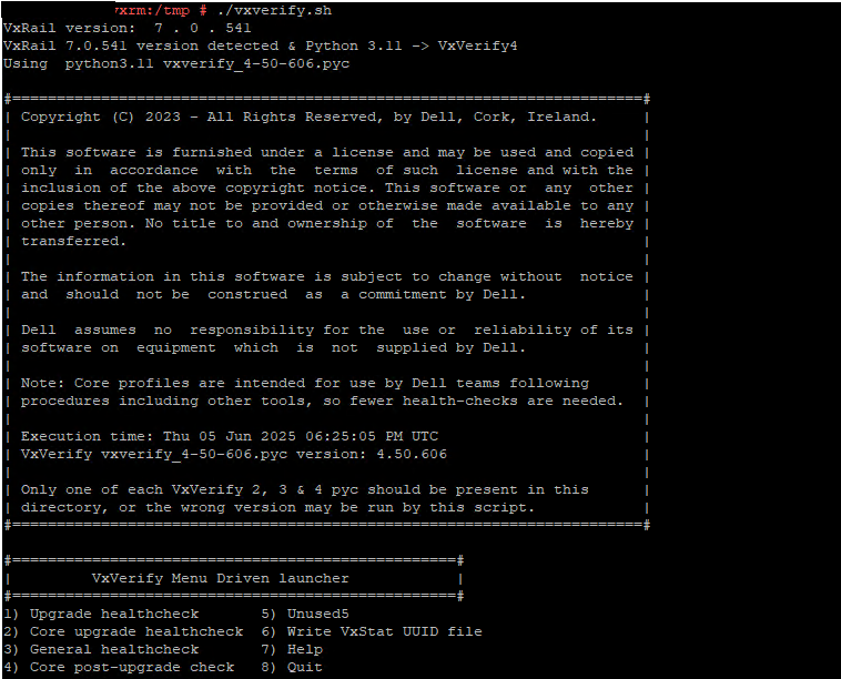 Screenshot der vxverify-Menüoptionen