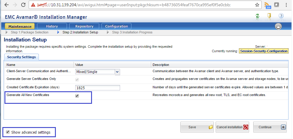 Vis avmerkingsboksen for avanserte innstillinger, og velg deretter Generer alle nye sertifikater