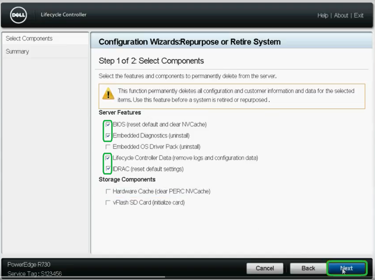 Lifecycle Controller에서 Select Components 페이지