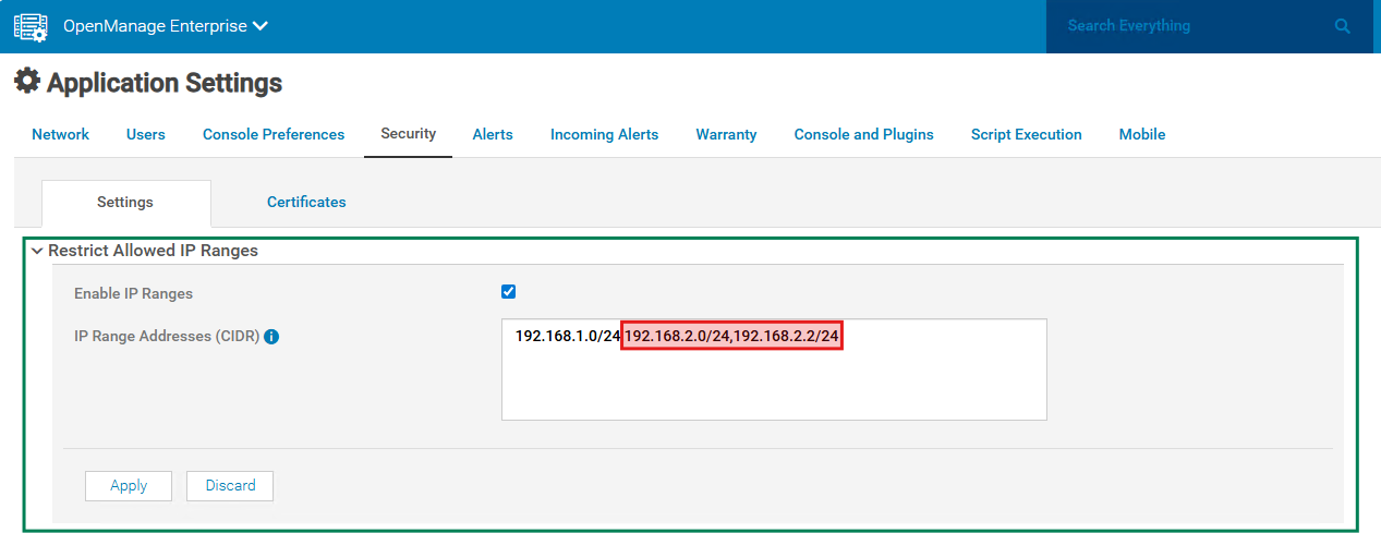 Restrict Allowed IP Ranges setting under Application Settings