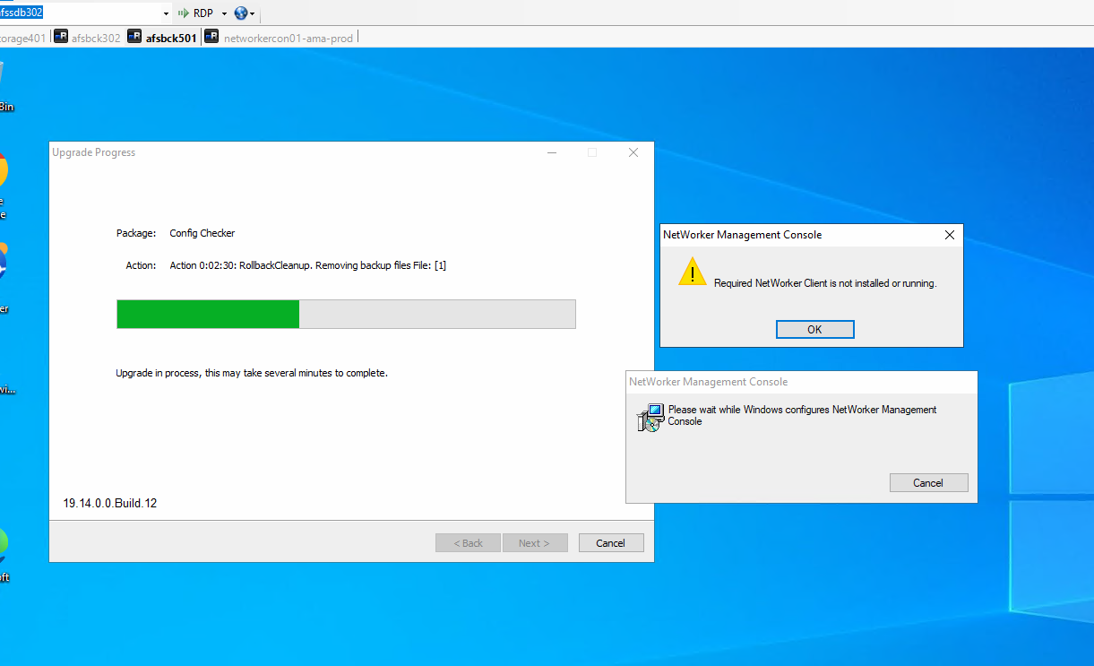 screenshot showing that NetWorker client is not installed or running