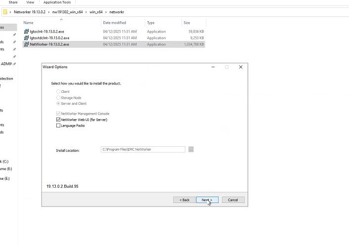 screenshot showing Unable to modify NetWorker