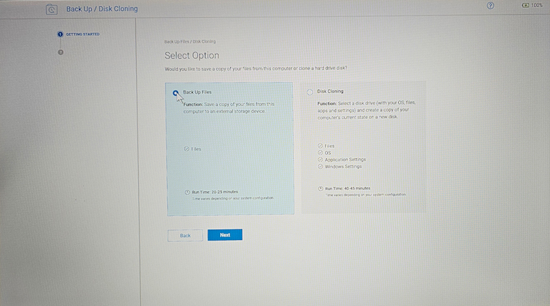 Back Up Files Options Page