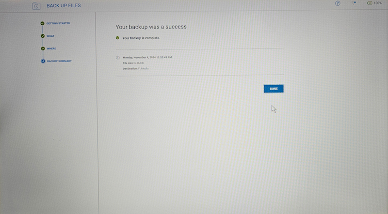 Back Up Successful Page