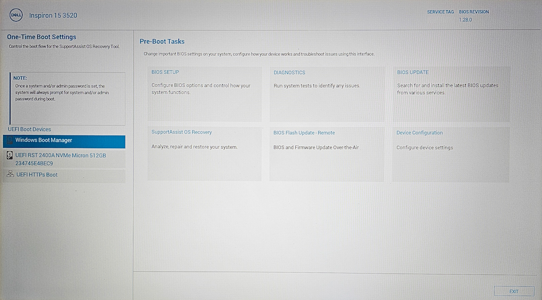 Pagina principale di SupportAssist OS Recovery