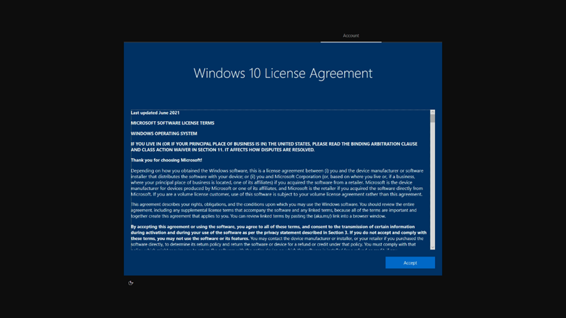 Skärmen för Windows slutanvändaravtal