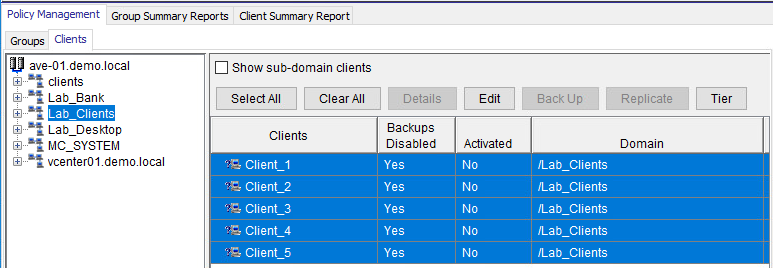 Selezione di tutti i client.
