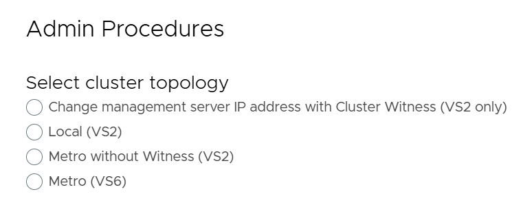  screenshot reference from SolVe Desktop Procedure generator showing the four available options to Change IP addresses of a VPlex cluster