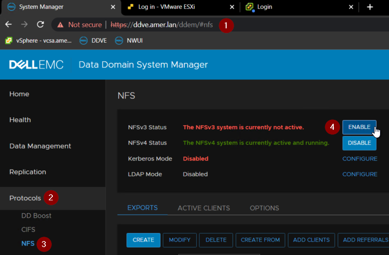 Ändra NFSv3 till Aktiverad i Data Domain System Manager