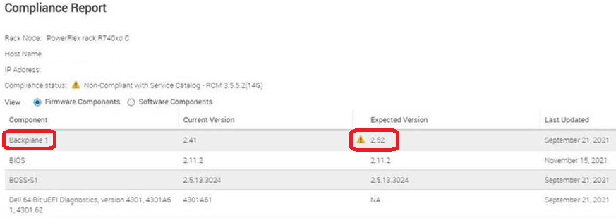 PowerFlex diskless R740xd node shows as non-compliant for backplane ...