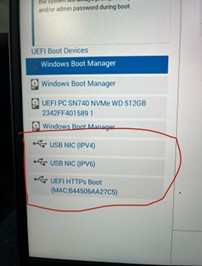 Qualcomm 笔记本电脑上没有 PXE 引导选项和 USB 设备