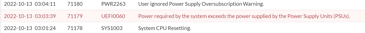 LCC Log events showing the UEFI0060 Error