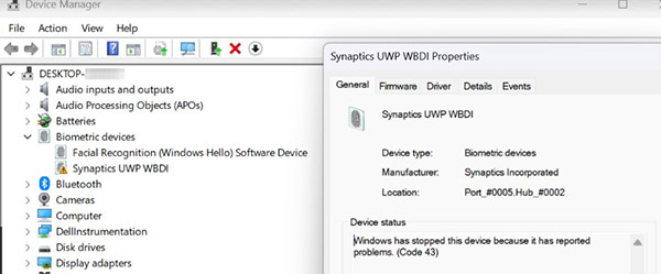 Device Manager Screenshot of Yellow bang error