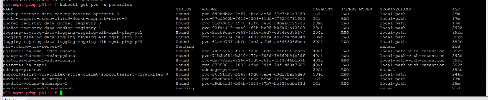 kubectl get pvc -n powerflex