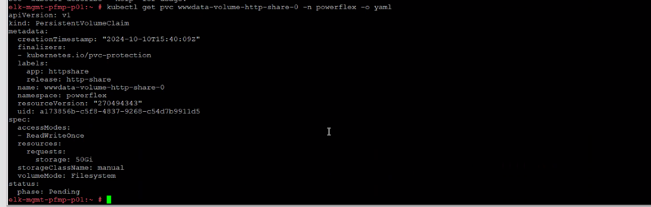 kubectl get pvc wwwdata-volume-http-share-0 -n powerflex -o yaml >