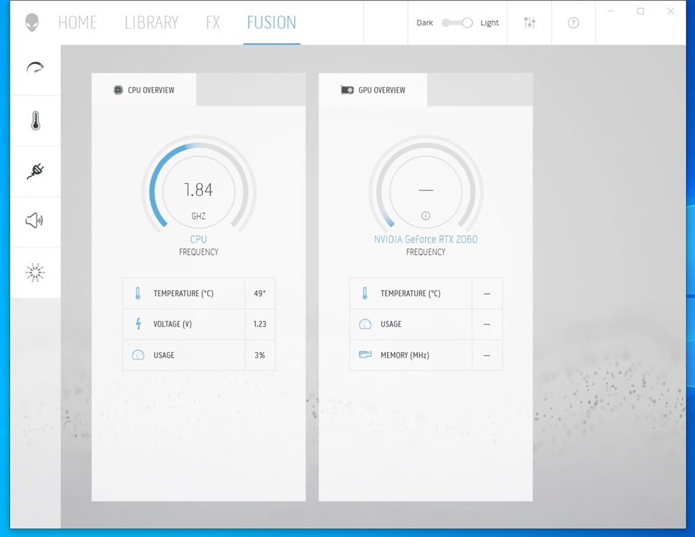 Informazioni sulla scheda Fusion dell'applicazione Alienware Command Center
