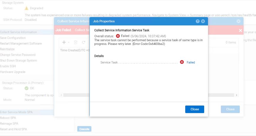 Skærmbillede af dataindsamlingsfejl