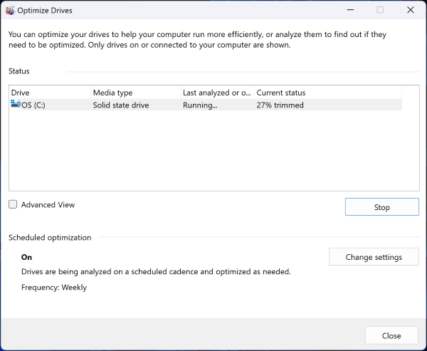 Defragmentation in progress