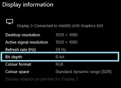 Schermata Advanced Display Settings