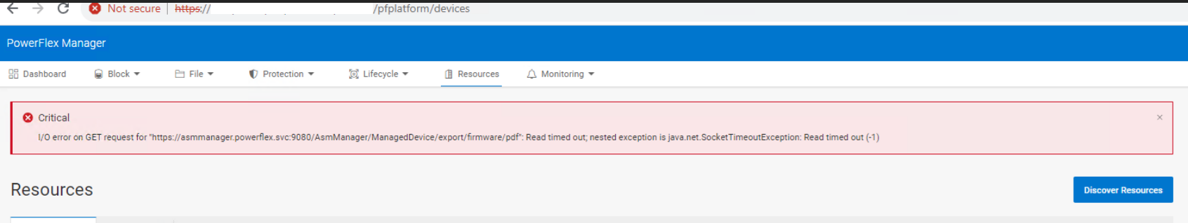 Resources tab fails with the below Critical error