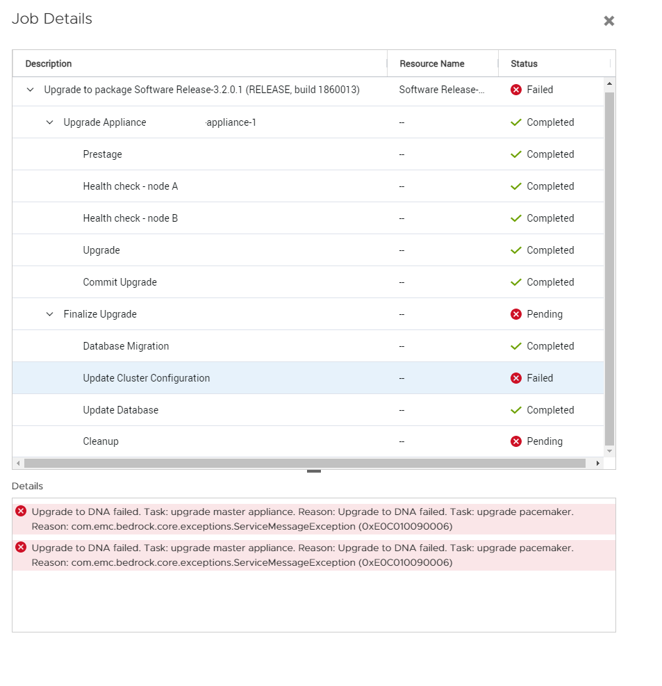 Falha ao executar comandos pós-upgrade
