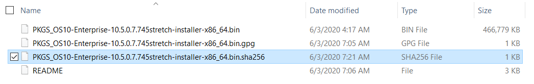 Skærmbillede af Checksum-filtype