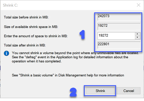Windows 10 Shrink Volume