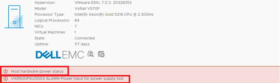 VCenter'da hata mesajının ekran görüntüsü