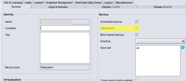 screenshot of the UI showing client properties General tab