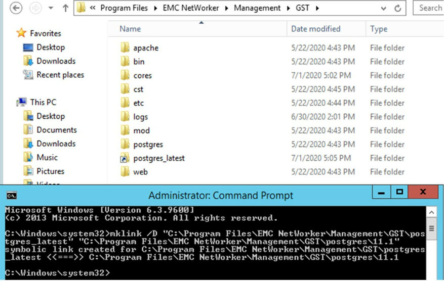 Example of recreating postgres symlink