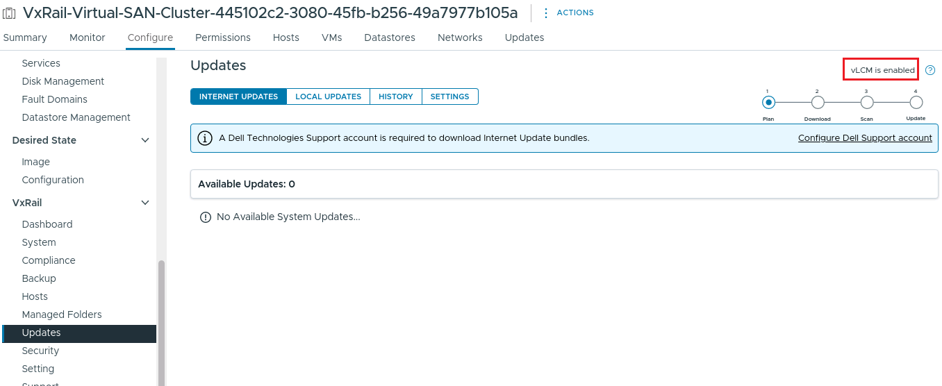 Status shows the vLCM is enabled