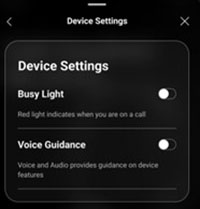 Panel ustawień urządzenia