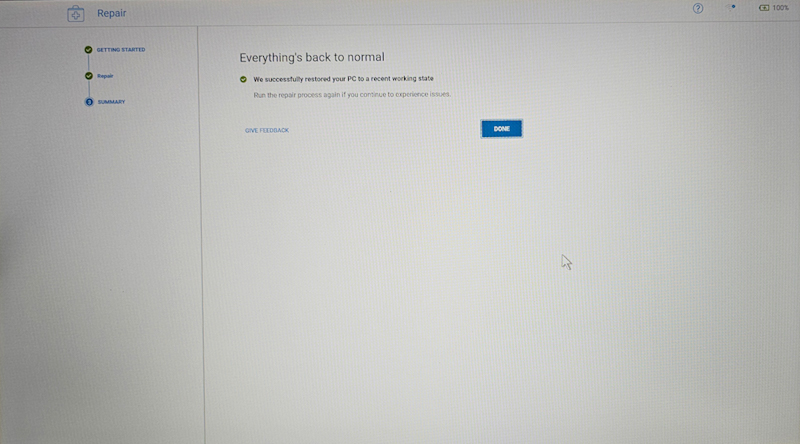 Repair successful Page