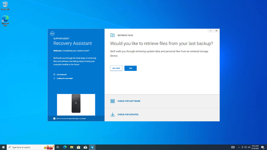 Chargement de SupportAssist Recovery Assistant au premier démarrage