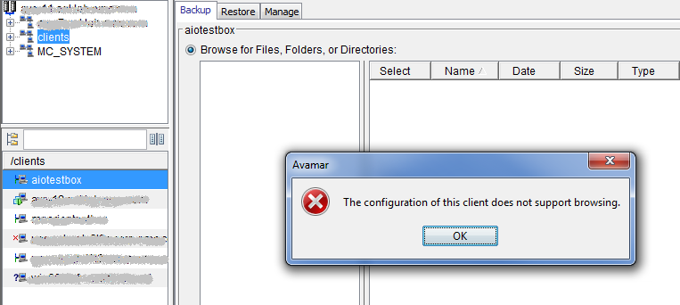 Image showing failure when no client plugins are detected and browse fails 