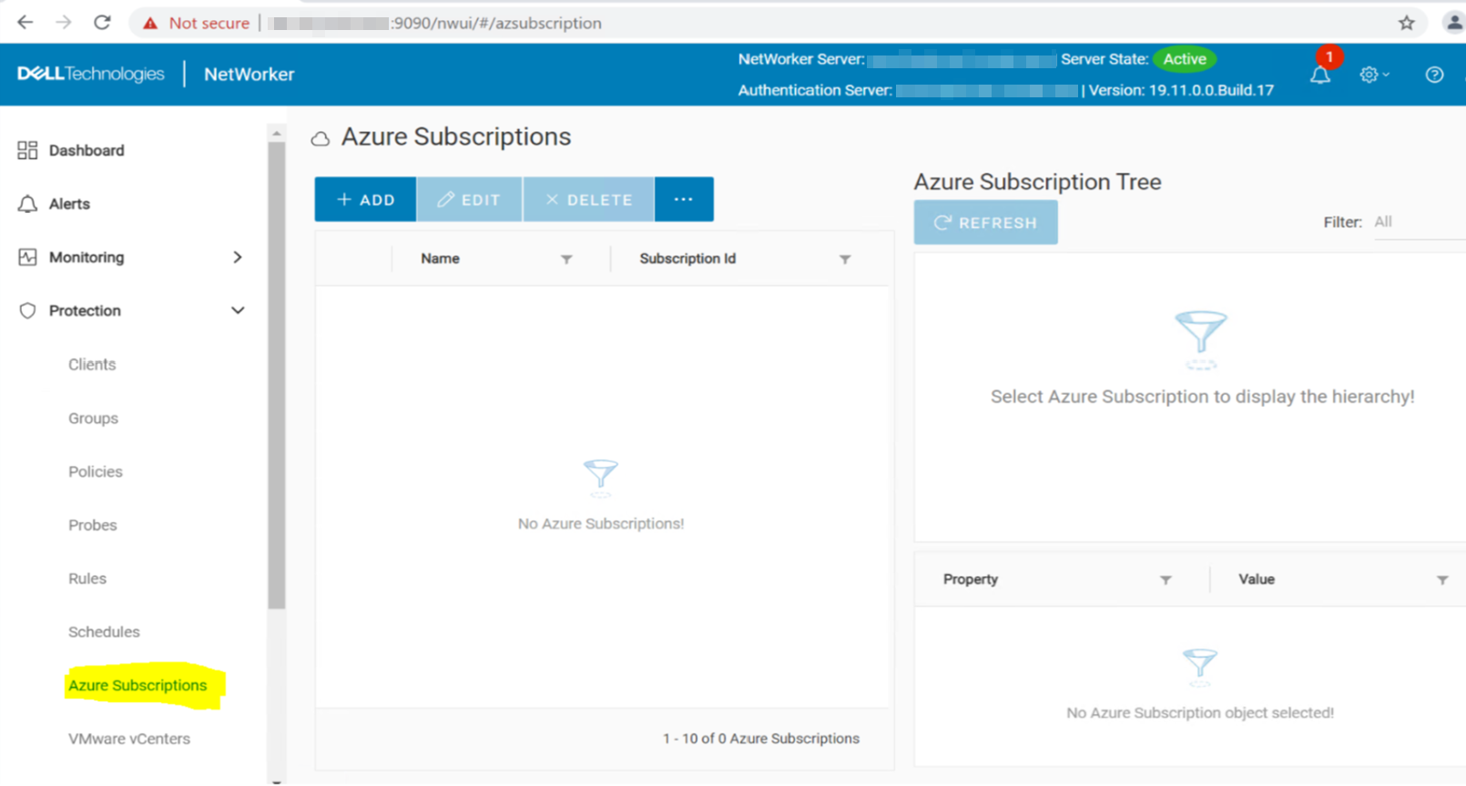Předplatná NWUI Azure