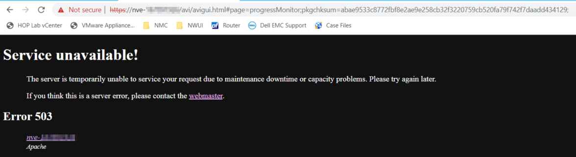 L'interfaccia web NVE non è disponibile con l'errore 503
